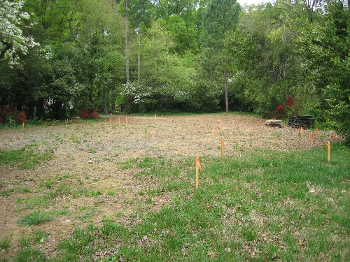 stakes in the ground over